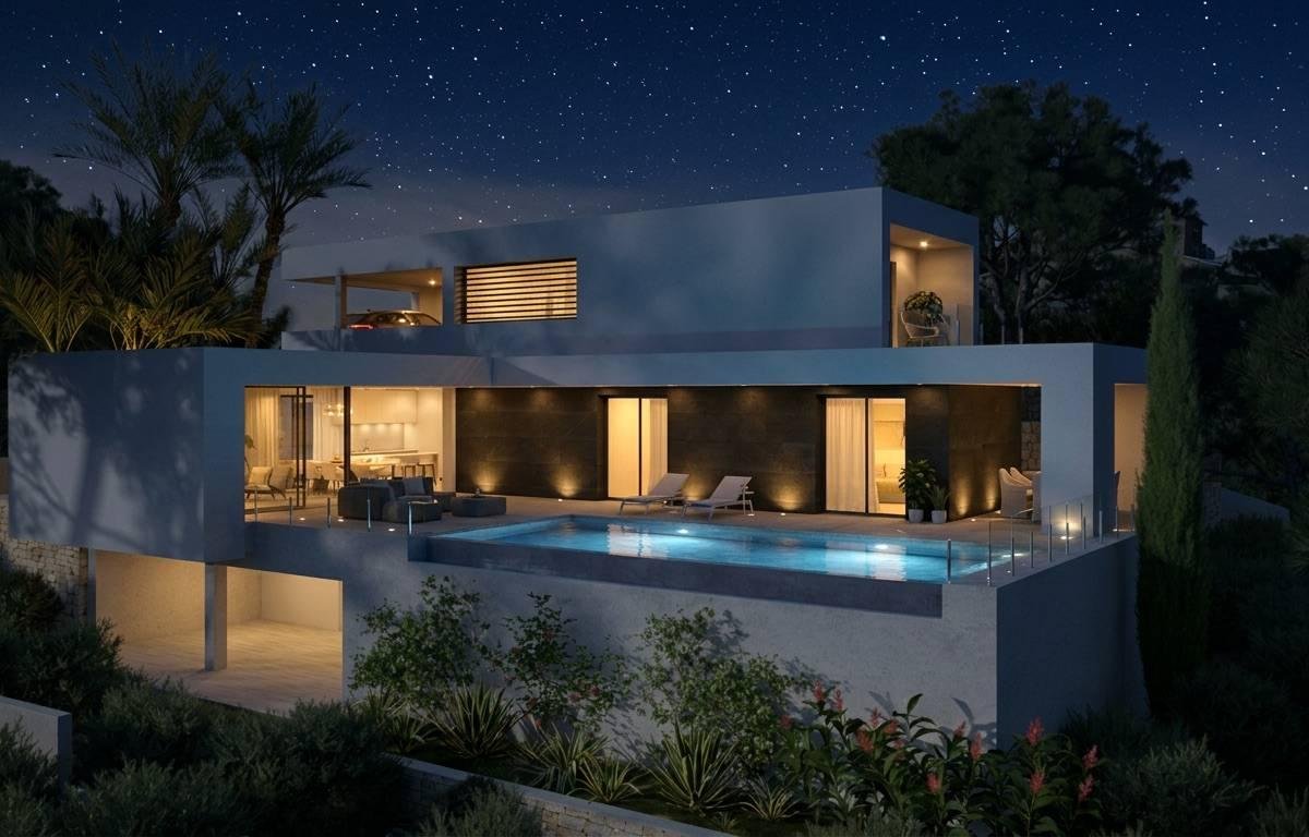 Twilight hillside villa delivered by SAEIRA